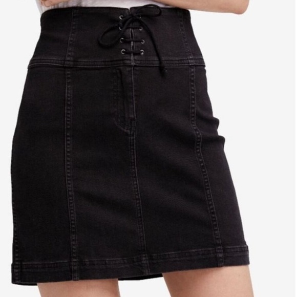 Free People Modern Femme Black Stretch lace up Denim Corset Skirt - 4 - Picture 1 of 5